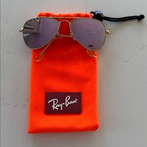 Ray-Ban Gold Aviator Sunglasses with Bright Orange Pouch NWOT